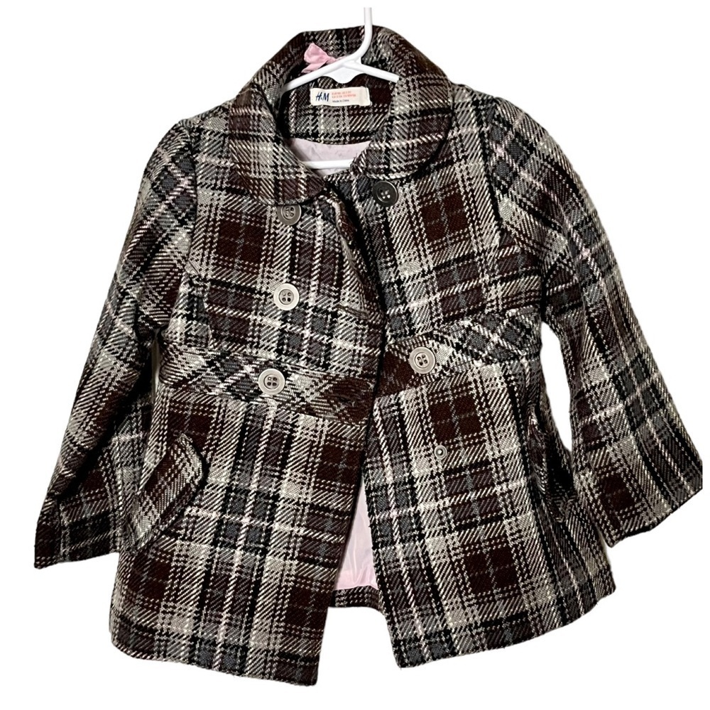 Girl’s H & M Plaid Peacoat Size 2-3 Years - Picture 2 of 4